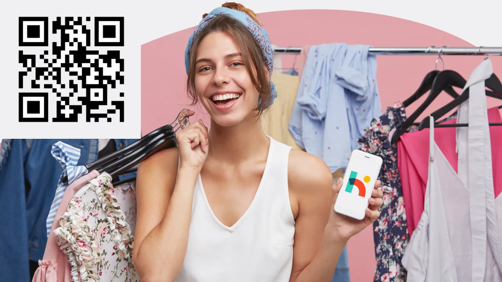 A shopper in store scanning a garment to see styled outfits